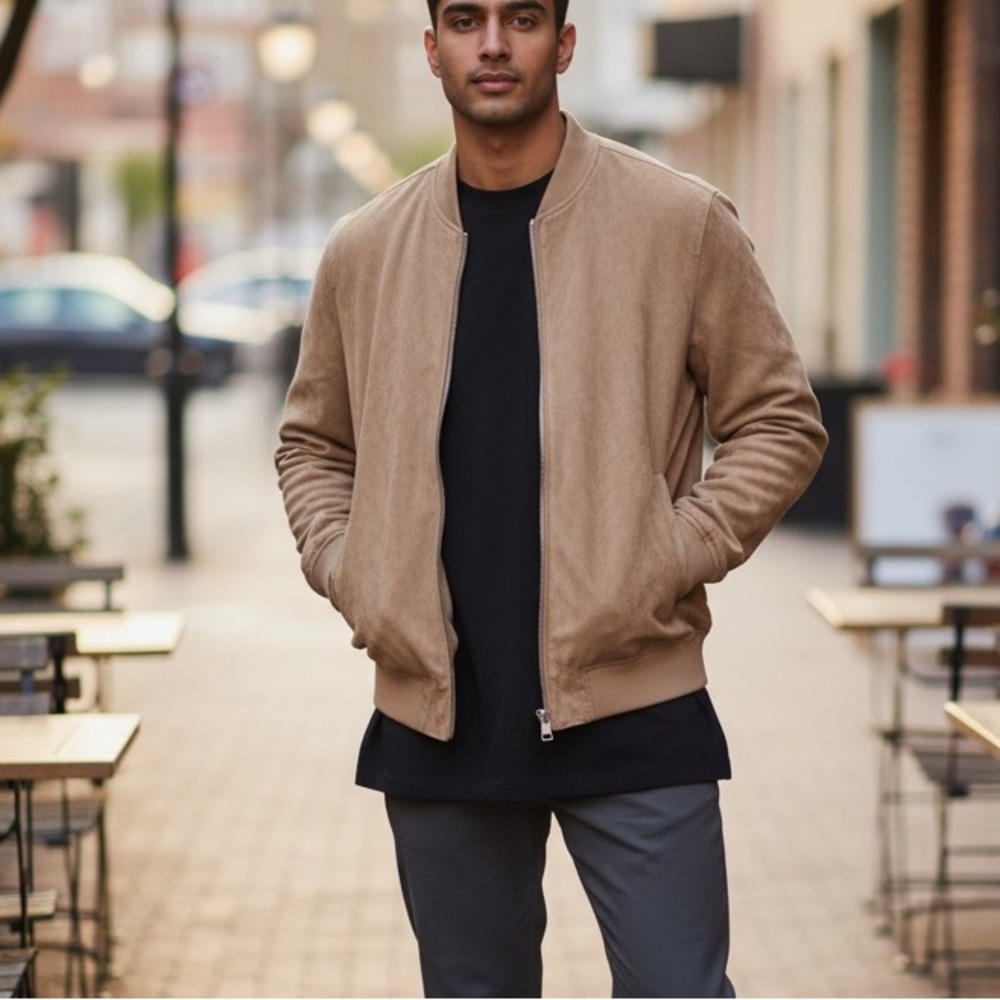 Porter & Ash Faux Suede Bomber Jacket Size L